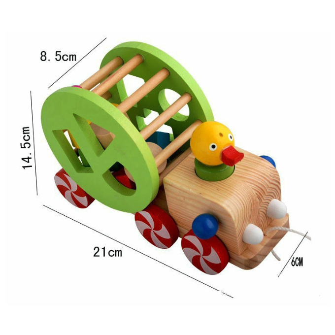Jucarie din lemn pentru bebelusi, de tras cu ata, model Ratusca