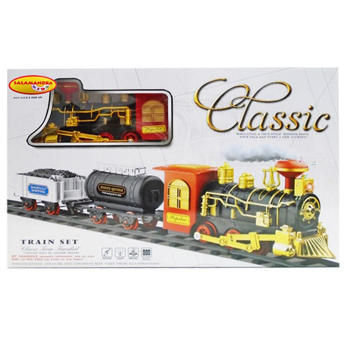 Trenulet pentru copii, tren cu locomotiva, model negru aurit