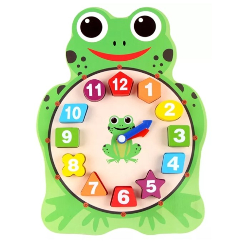 Ceas tip Puzzle din lemn cu forme geometrice, Montessori