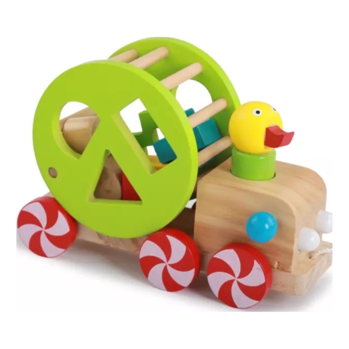 Jucarie din lemn pentru bebelusi, de tras cu ata, model Ratusca