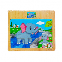 Puzzle din Lemn, pentru copii mici, cu poza, model Elefantei
