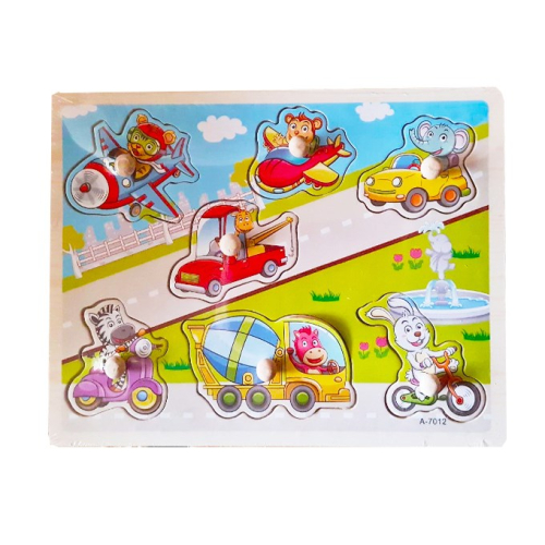 Puzzle din Lemn, incastru (cu pioneze), model Transport Animale