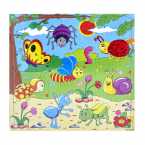 Puzzle din Lemn pentru Copii, 100 piese, model Insectele Vesele