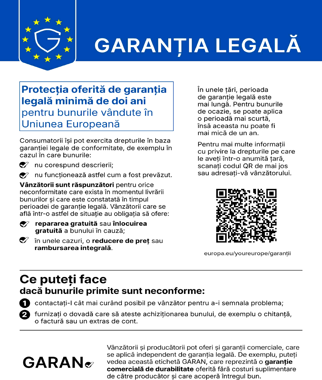 Notificare Armonizată UE - Garanția Legală de Conformitate